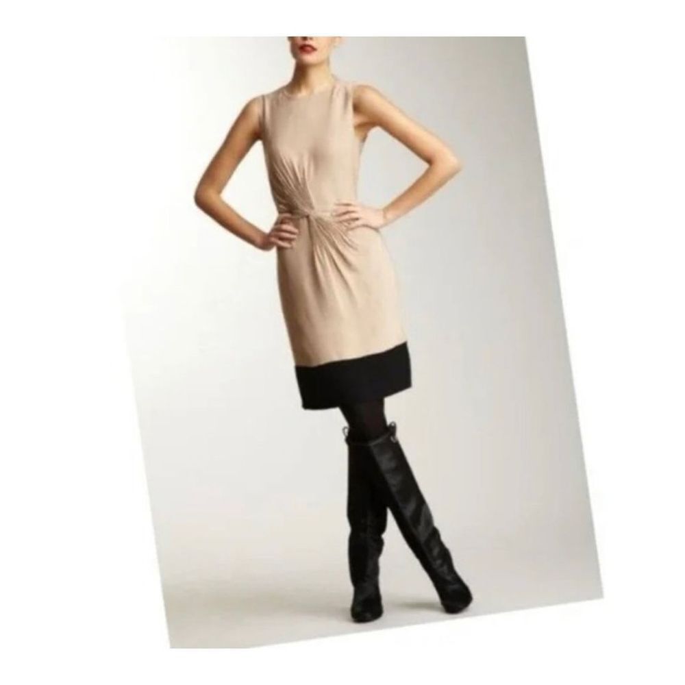 Diane Von Furstenberg Kayley Silk Cinched Accent Tan Black Sheath Dress Sz 0